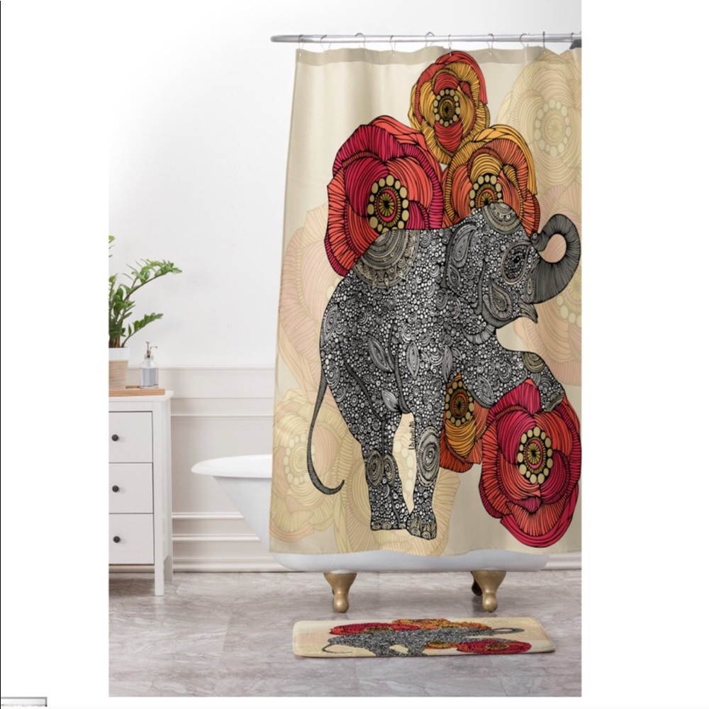 Bath mat and shower curtain